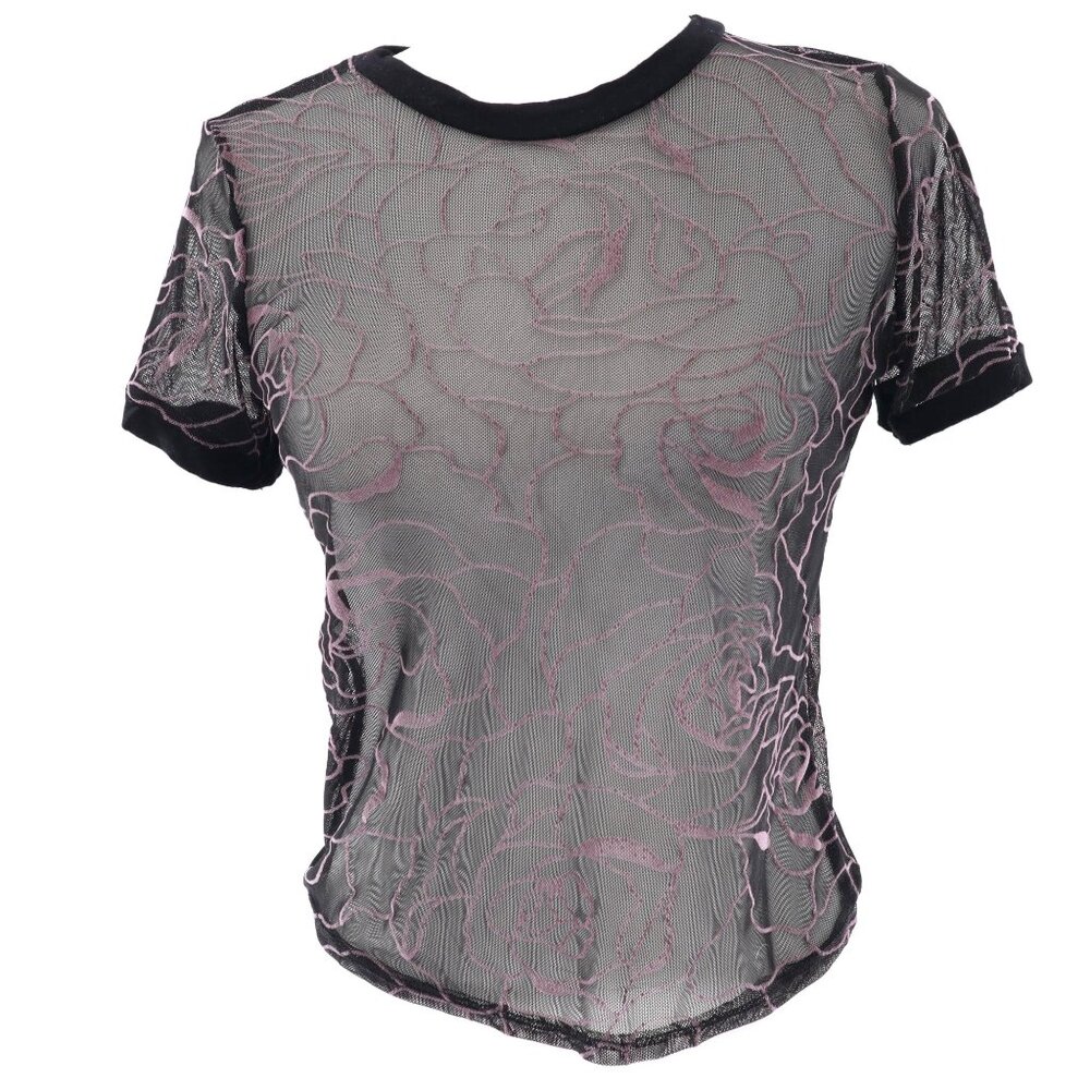 Gaze USA Sheer‎ Mesh Tee Womens S Black 90s Vtg Grunge Y2K Emo Feminine Alt Dark